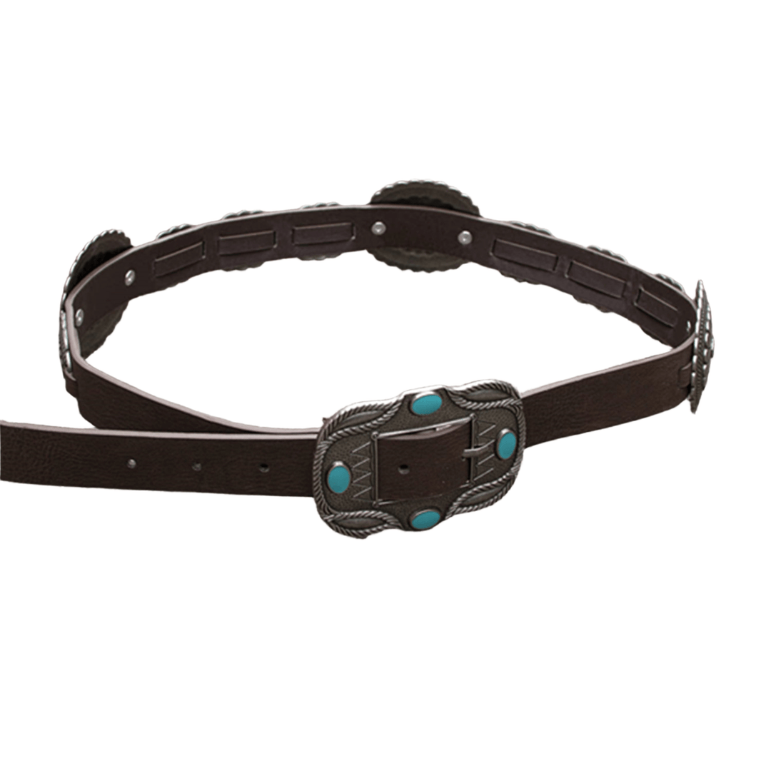 Women's Silver Patterned Turquoise Buckle Belt - image 7
