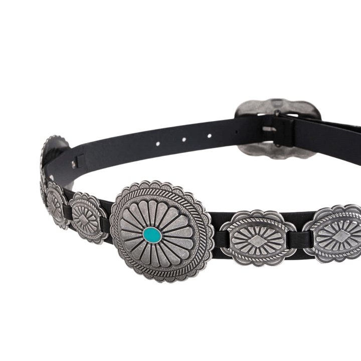 Women's Silver Patterned Turquoise Buckle Belt - image 3