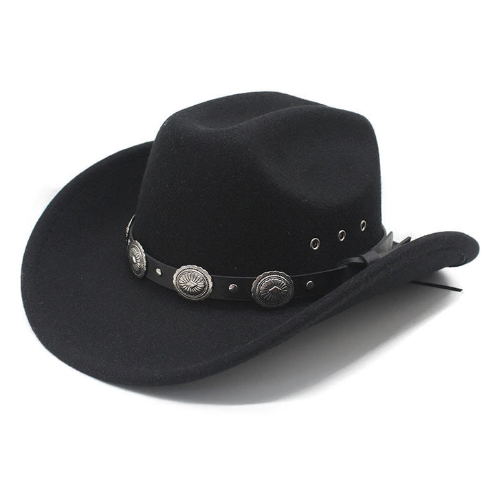 Men's Silver Patterned Disc Brim Belt Cowboy Hat - Black - M (22"-22 7/8") - image 0