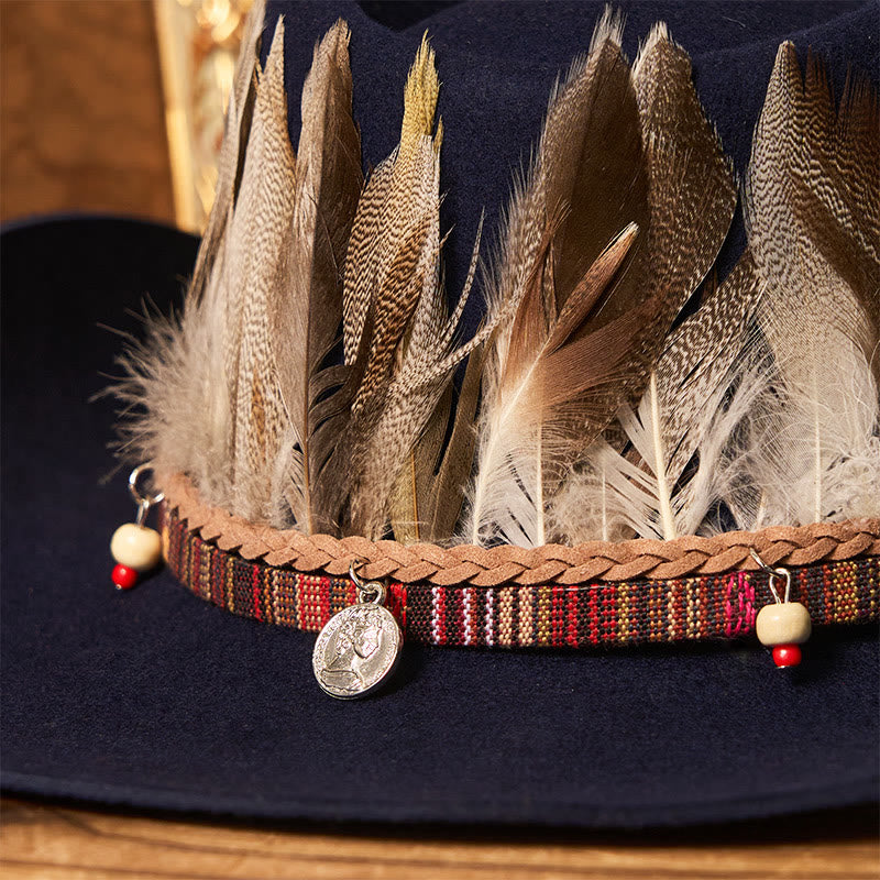 Men's Feather Woven Brim Belt Cowboy Hat - image 5