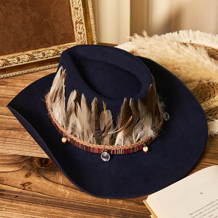 Men's Feather Woven Brim Belt Cowboy Hat - image 4