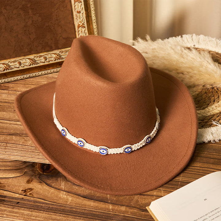 Men's Evil Eye White Knitted Brim Belt Cowboy Hat - image 1