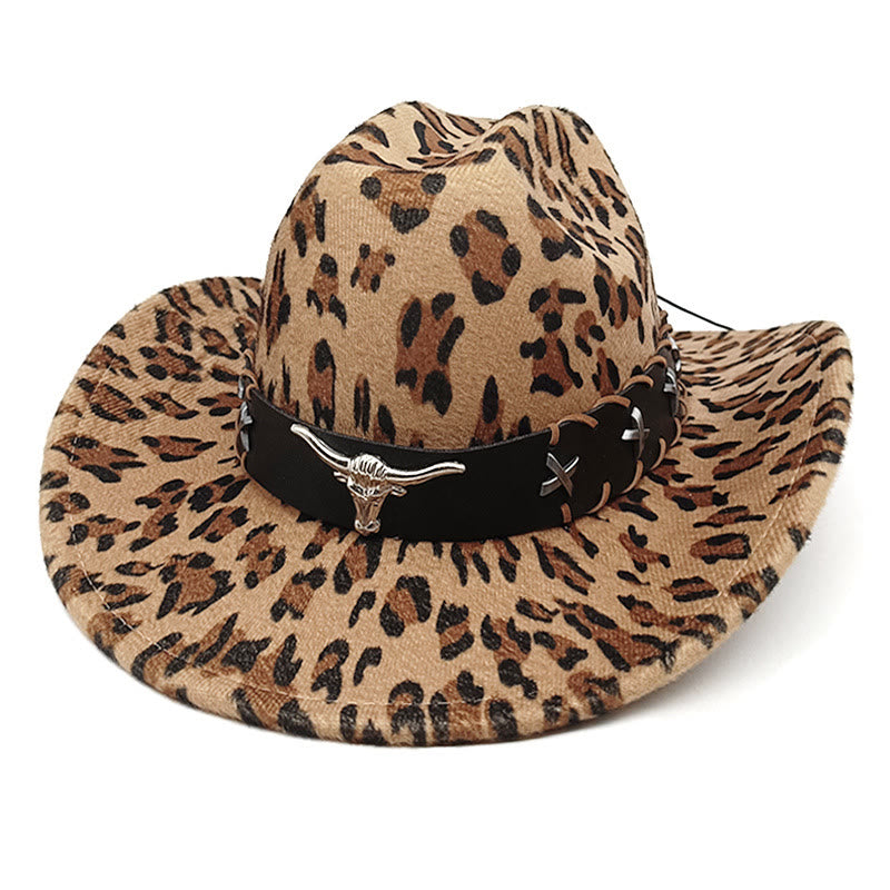 Men's Silver Long Horned Bull Belt Cow Pattern Cowboy Hat - Style #3 - M (22"-22 7/8") - image 6