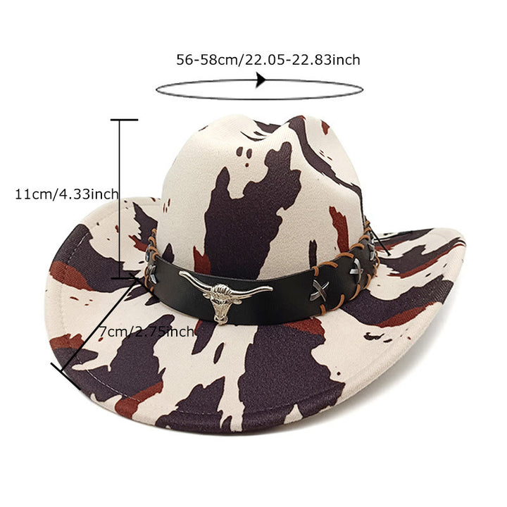 Men's Silver Long Horned Bull Belt Cow Pattern Cowboy Hat - image 1