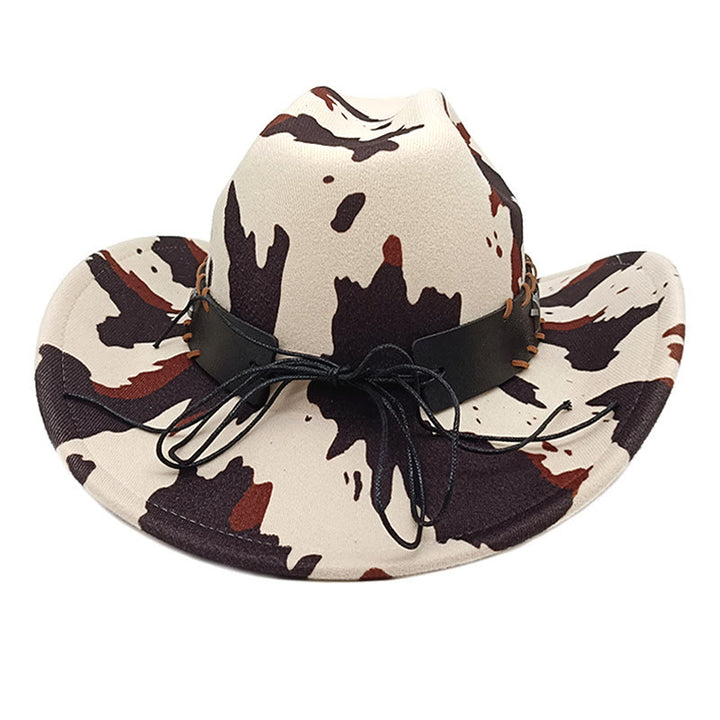 Men's Silver Long Horned Bull Belt Cow Pattern Cowboy Hat - image 3