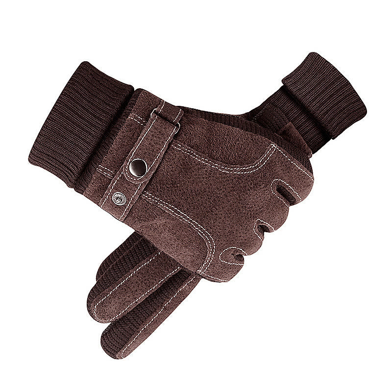 Adjustable Men's Winter Outdoor Fleece Warm Gloves - Brown - Adjustable - image 0