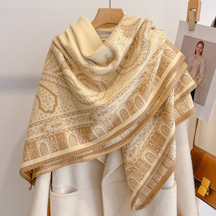 Women's Paisley Pattern Fringed Shawl Scarf - Khaki Yellow - image 0