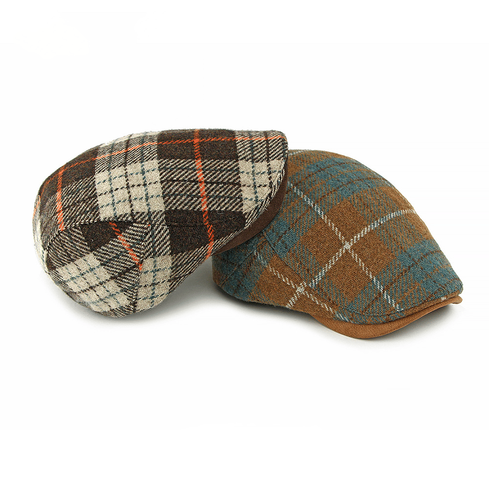 Winter Vintage Plaid Pattern Men's Beret Hat - image 9