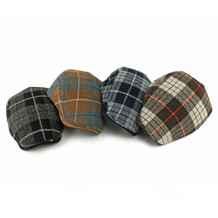 Winter Vintage Plaid Pattern Men's Beret Hat - image 10