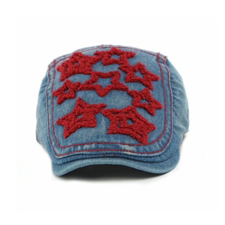 Denim Star Embroidered Men's Beret Hat - image 1