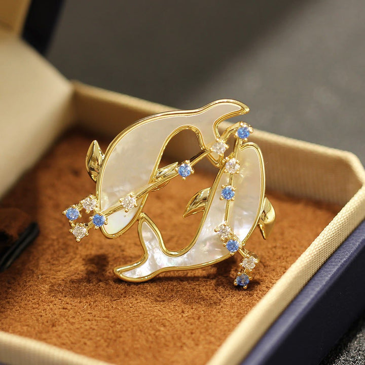 12 Constellation Mother-of-Pearl & Blue Crystal Gold Brooch - Pisces - image 21