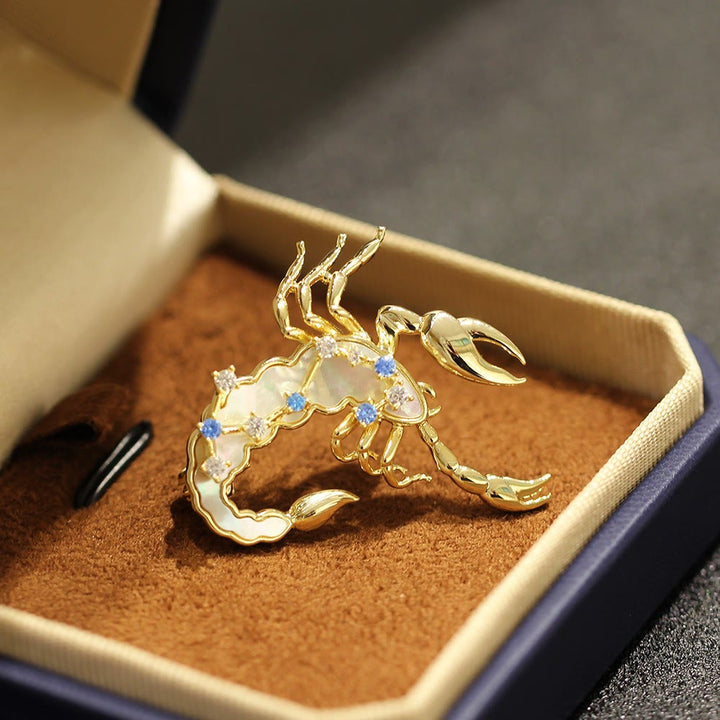 12 Constellation Mother-of-Pearl & Blue Crystal Gold Brooch - Scorpio - image 14