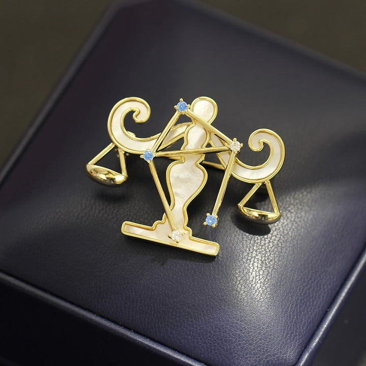 12 Constellation Mother-of-Pearl & Blue Crystal Gold Brooch - image 13