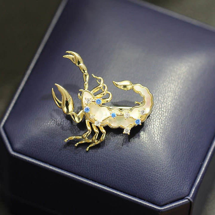 12 Constellation Mother-of-Pearl & Blue Crystal Gold Brooch - image 15