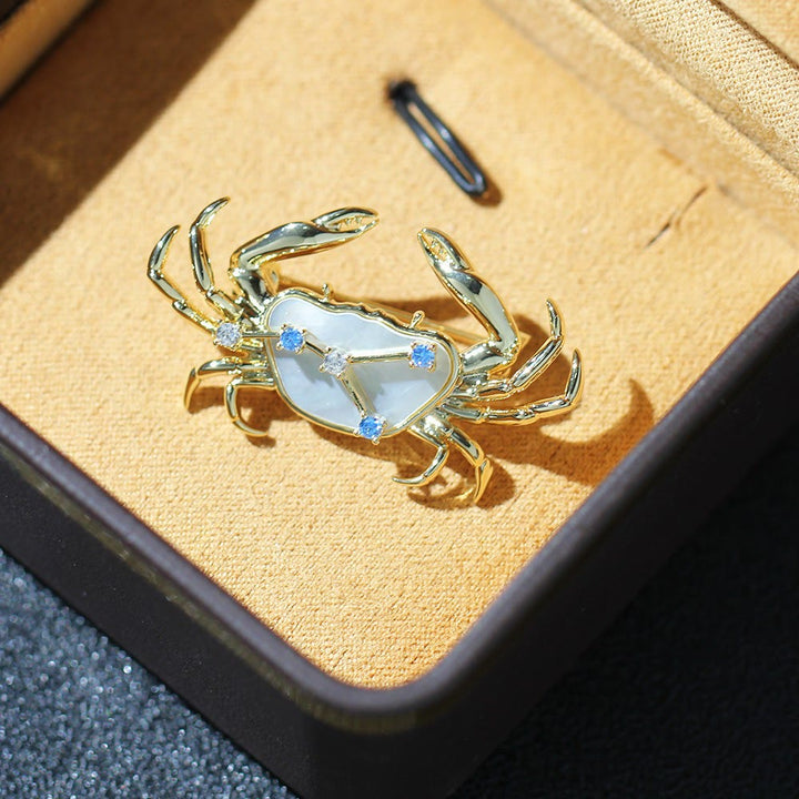 12 Constellation Mother-of-Pearl & Blue Crystal Gold Brooch - image 7