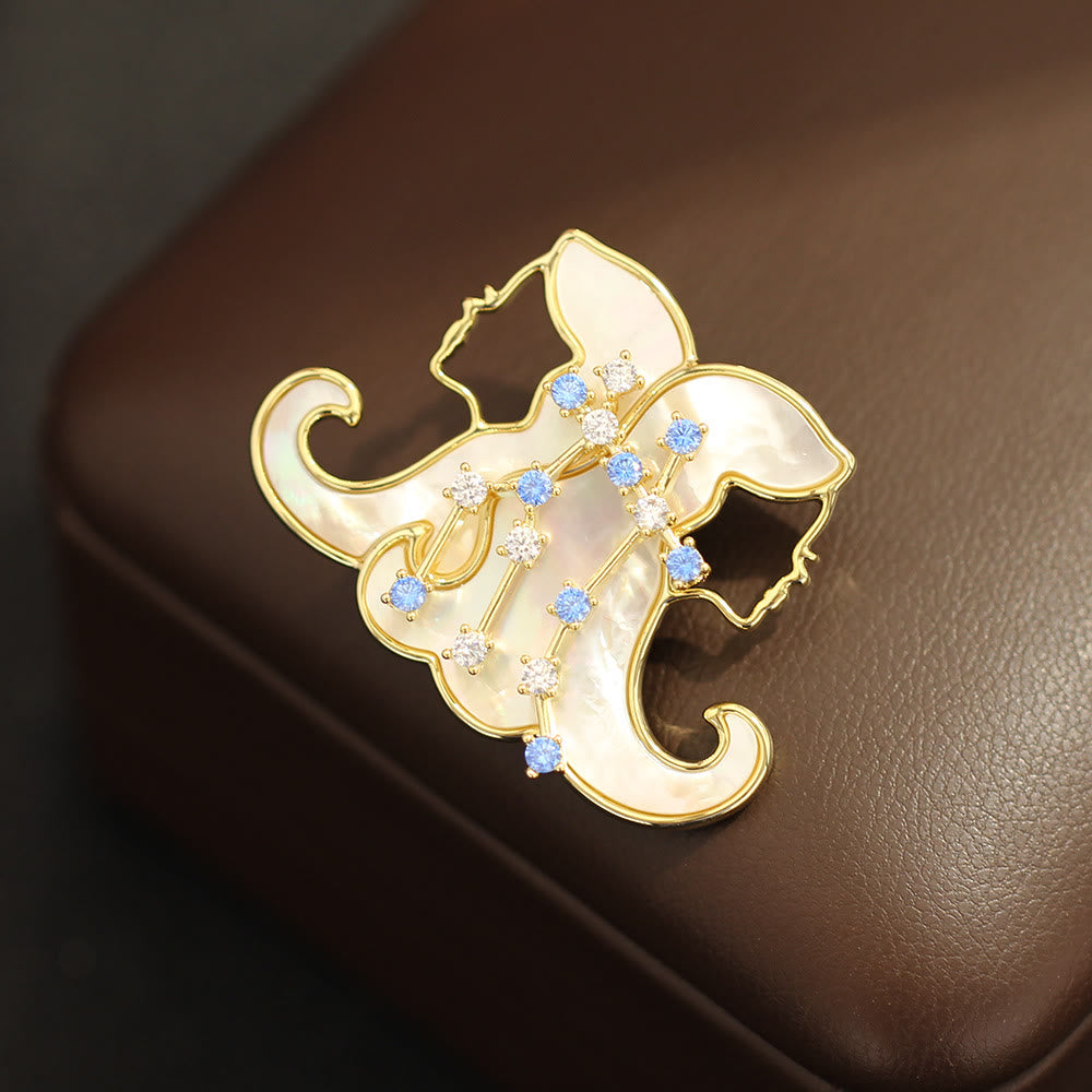 12 Constellation Mother-of-Pearl & Blue Crystal Gold Brooch - image 5