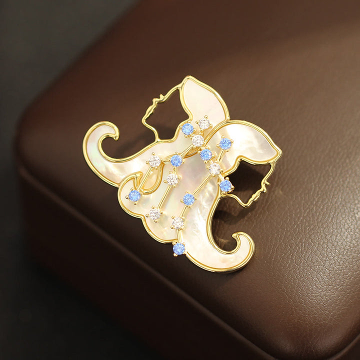 12 Constellation Mother-of-Pearl & Blue Crystal Gold Brooch - image 5