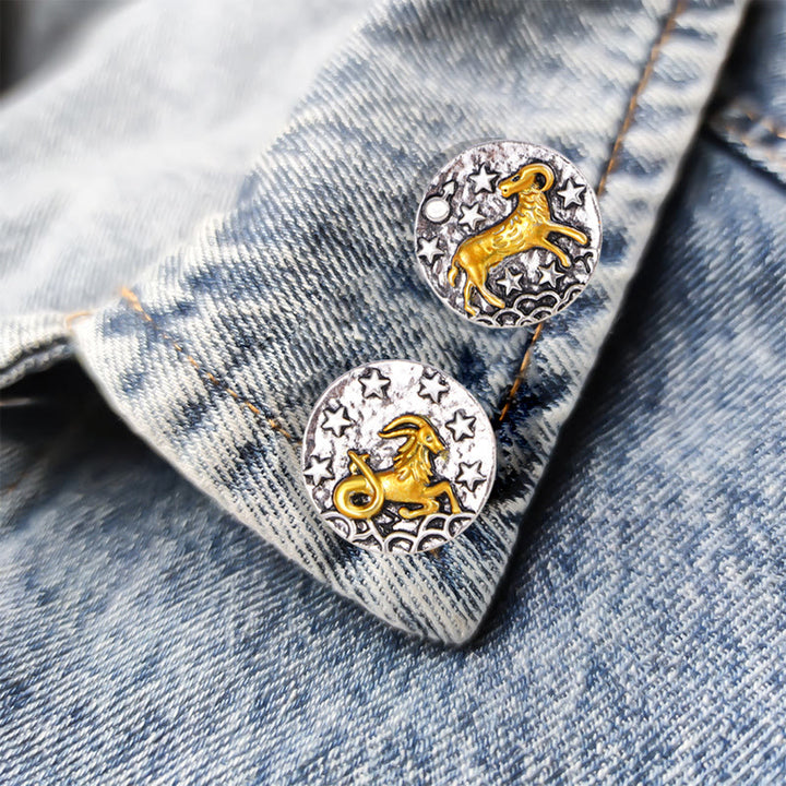 Zodiac Sign Retro Starry Round Alloy Buttons - image 14