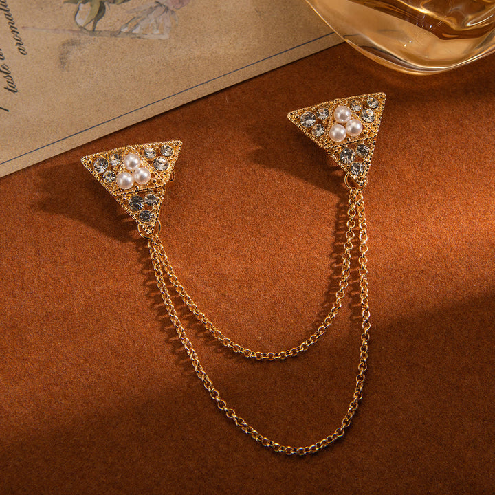 Triangle Pearl and Crystal Chain Brooch - image 2