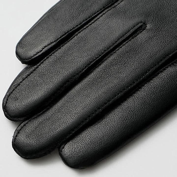 Men's Black Vintage Metal Emblem Genuine Leather Gloves - image 3