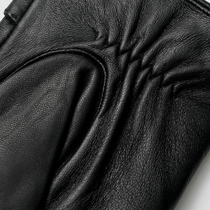 Men's Black Vintage Metal Emblem Genuine Leather Gloves - image 4