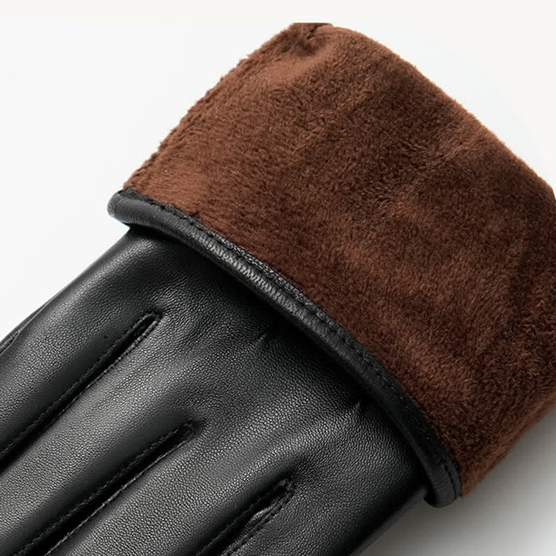 Men's Black Vintage Metal Emblem Genuine Leather Gloves - image 5