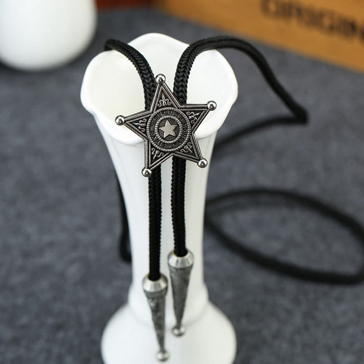 Retro Sheriff Star-Shaped Pendant Bolo Tie - Silver - image 0