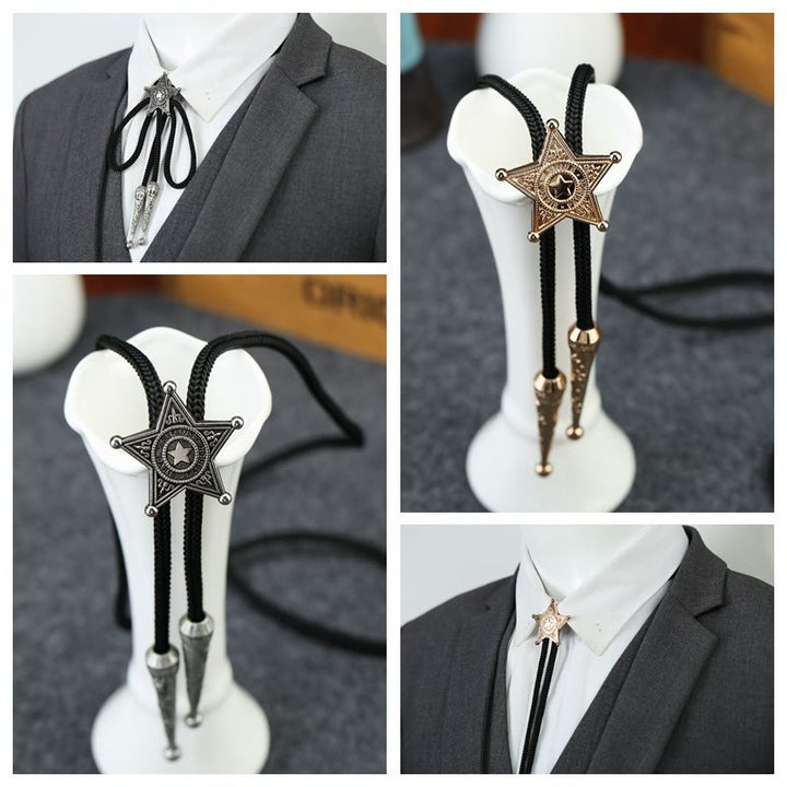 Retro Sheriff Star-Shaped Pendant Bolo Tie - image 2