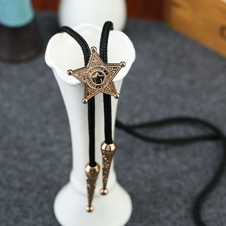 Retro Sheriff Star-Shaped Pendant Bolo Tie - Gold - image 1