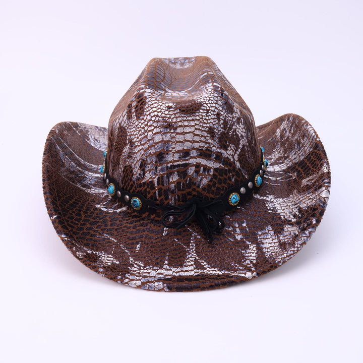 Men's Turquoise Black Belt Crocodile Pattern Cowboy Hat - image 2
