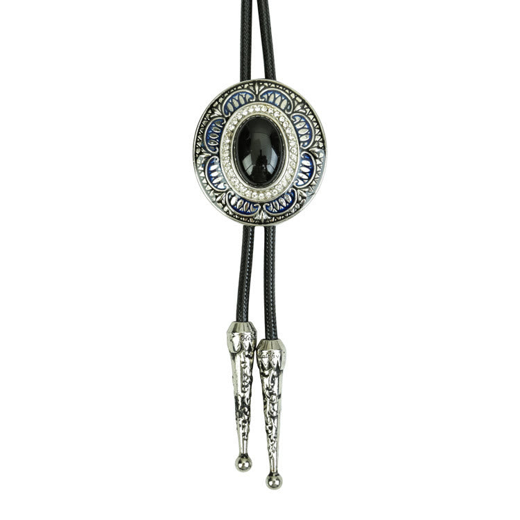 Vintage Onyx and Enamel Bolo Tie - Style #1 - image 1
