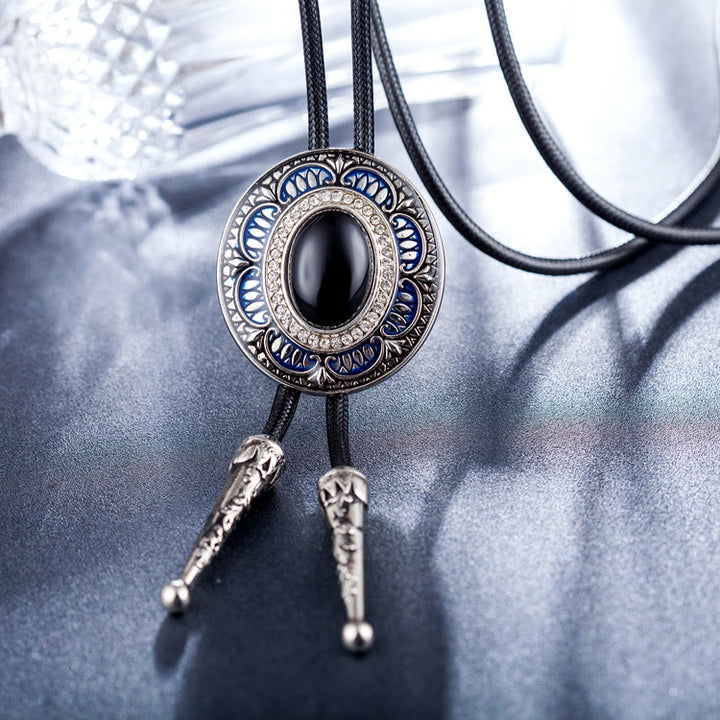 Vintage Onyx and Enamel Bolo Tie - image 0