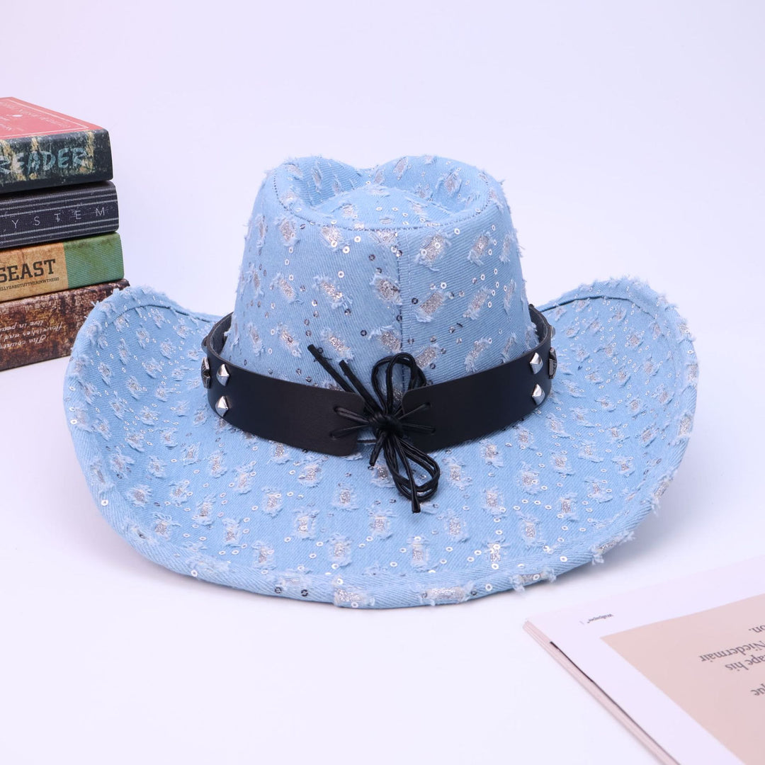 Men's Silver Skull Black Belt Ripped Cowboy Hat - image 4