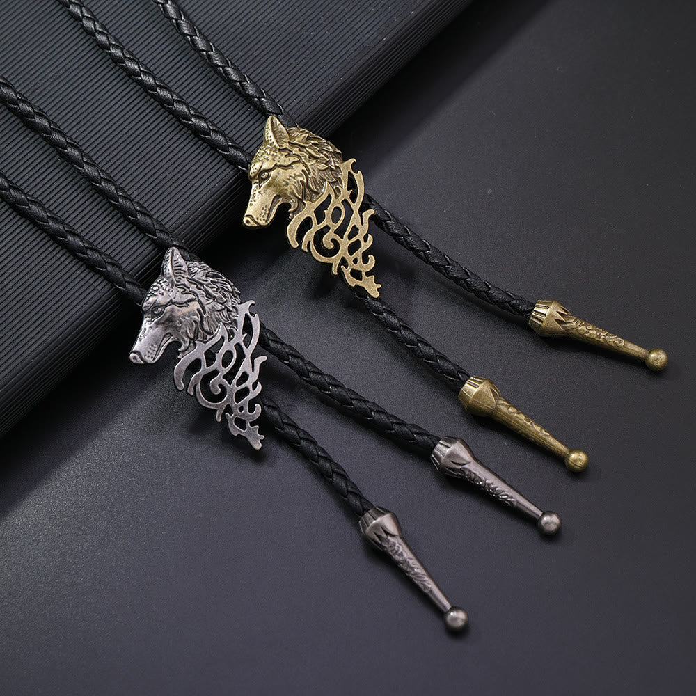 Wolf Head Pattern Retro Bolo Tie - image 0