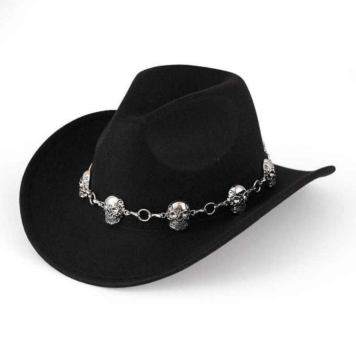 Men's Skull Chain Trim Cowboy Hat - Black - M (22"-22 7/8") - image 0