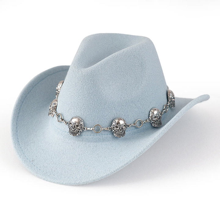 Men's Skull Chain Trim Cowboy Hat - Light Blue - M (22"-22 7/8") - image 7