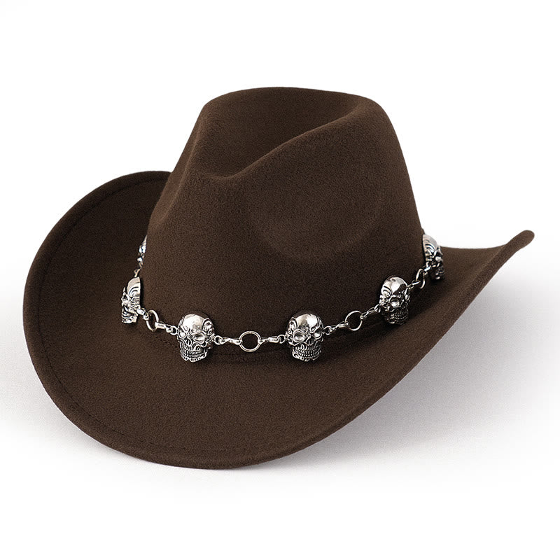 Men's Skull Chain Trim Cowboy Hat - Dark Brown - M (22"-22 7/8") - image 5