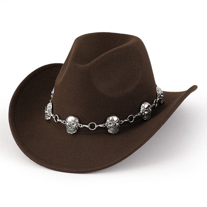 Men's Skull Chain Trim Cowboy Hat - Dark Brown - M (22"-22 7/8") - image 5