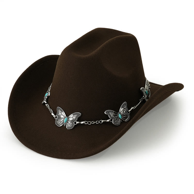 Men's Butterfly Chain Trim Cowboy Hat - Dark Brown - M (22"-22 7/8") - image 19