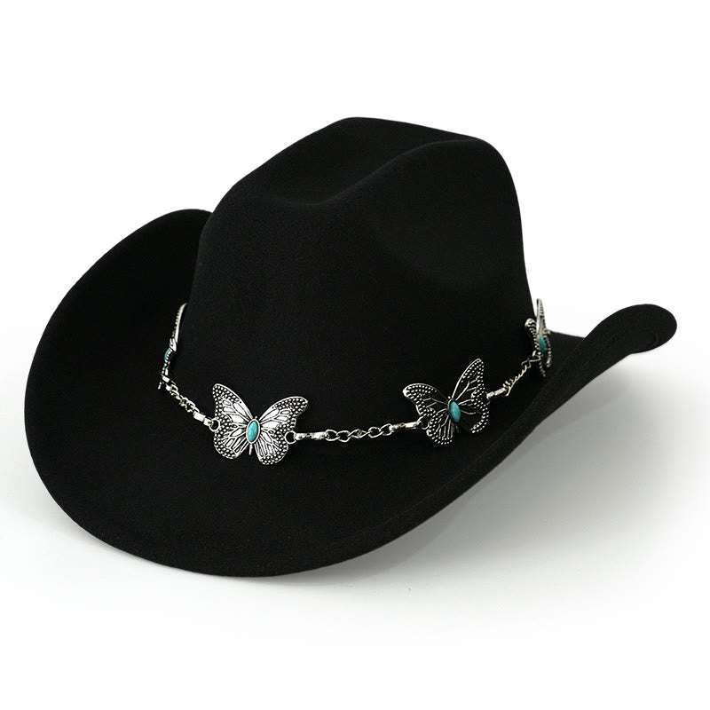 Men's Butterfly Chain Trim Cowboy Hat - Black - M (22"-22 7/8") - image 7