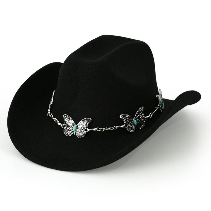 Men's Butterfly Chain Trim Cowboy Hat - Black - M (22"-22 7/8") - image 7