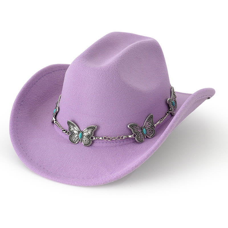 Men's Butterfly Chain Trim Cowboy Hat - Light Purple - M (22"-22 7/8") - image 12