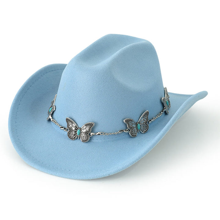 Men's Butterfly Chain Trim Cowboy Hat - Light Blue - M (22"-22 7/8") - image 14