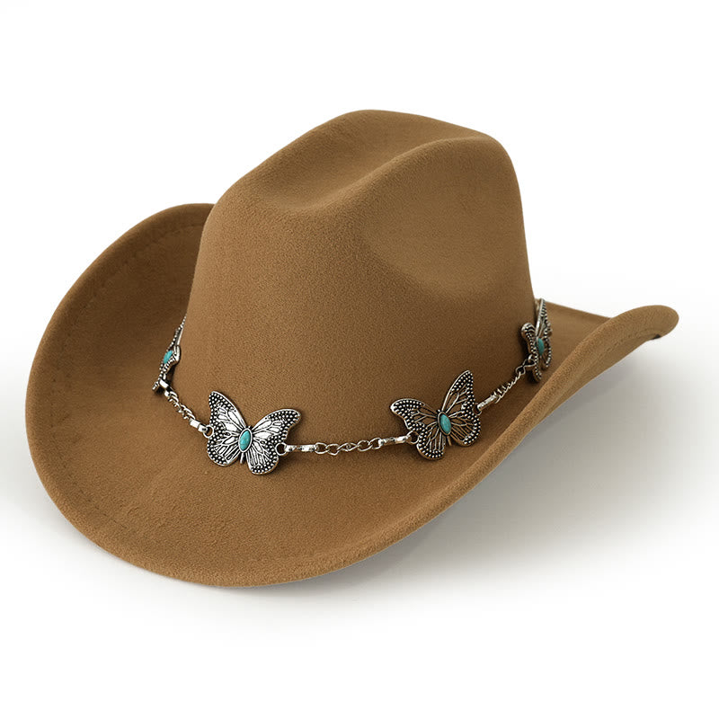 Men's Butterfly Chain Trim Cowboy Hat - Khaki - M (22"-22 7/8") - image 17
