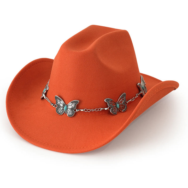 Men's Butterfly Chain Trim Cowboy Hat - Orange - M (22"-22 7/8") - image 8