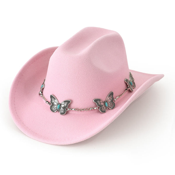 Men's Butterfly Chain Trim Cowboy Hat - Light Pink - M (22"-22 7/8") - image 9
