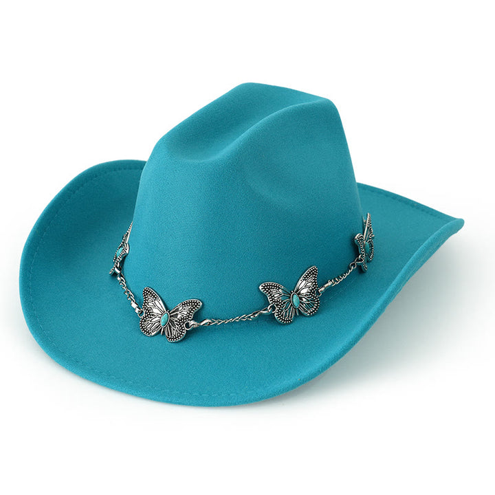 Men's Butterfly Chain Trim Cowboy Hat - Bright Blue - M (22"-22 7/8") - image 10
