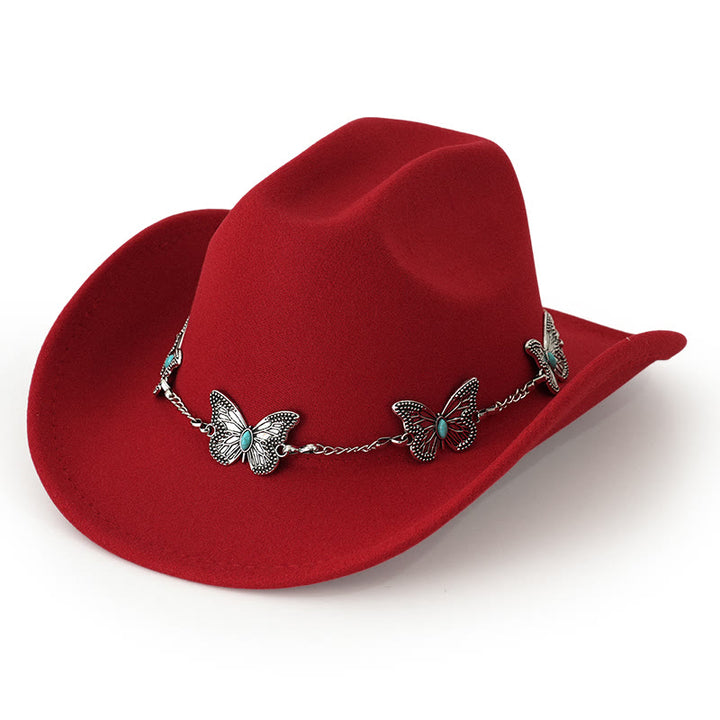 Men's Butterfly Chain Trim Cowboy Hat - Red - M (22"-22 7/8") - image 11