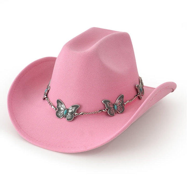 Men's Butterfly Chain Trim Cowboy Hat - Pink - M (22"-22 7/8") - image 10