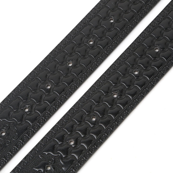 Men's Silver Horsehead Flag Buckle Black Embossed Belt - image 4